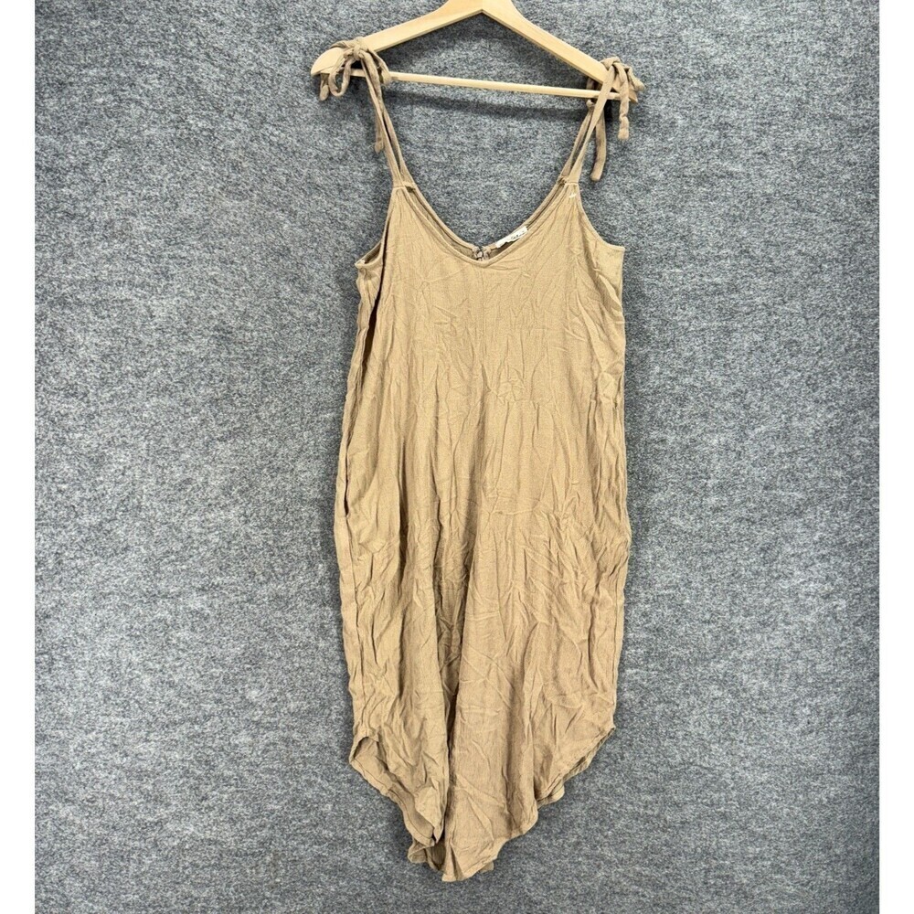 New UI Jumpsuit Women M Medium Beige V-Neck Zipper Sleeveless Rayon Casual